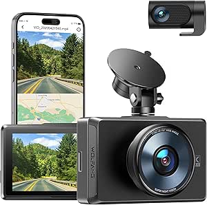 WOLFANG 4K Dual Dash Cam, Ingebouwde WiFi GPS Voor 4K/1080P en Achter 1080P Dual Dash Camera