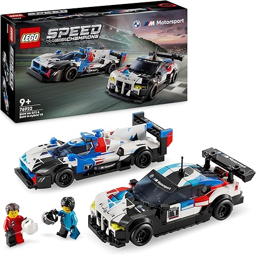 LEGO Speed Champions BMW M4 GT3 & BMW M Hybrid V8 racewagen, Speelgoed Auto Bouwpakket voor Kinderen, 2 Oude Modellen met Minifiguren van 2 Coureurs, Kerstcadeau voor Jongens en Meisjes 76922